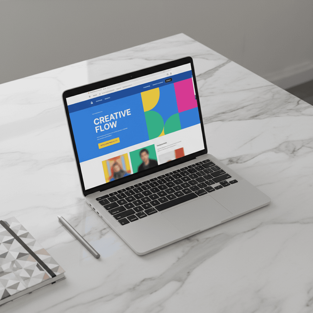 Modern website design displayed on laptop in creative office