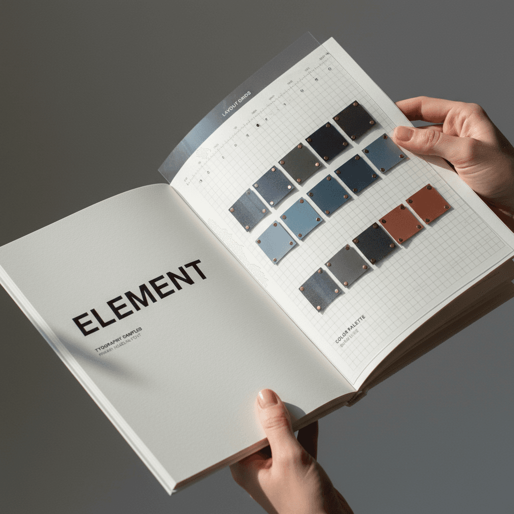 Brand style guide with typography and color palette samples
