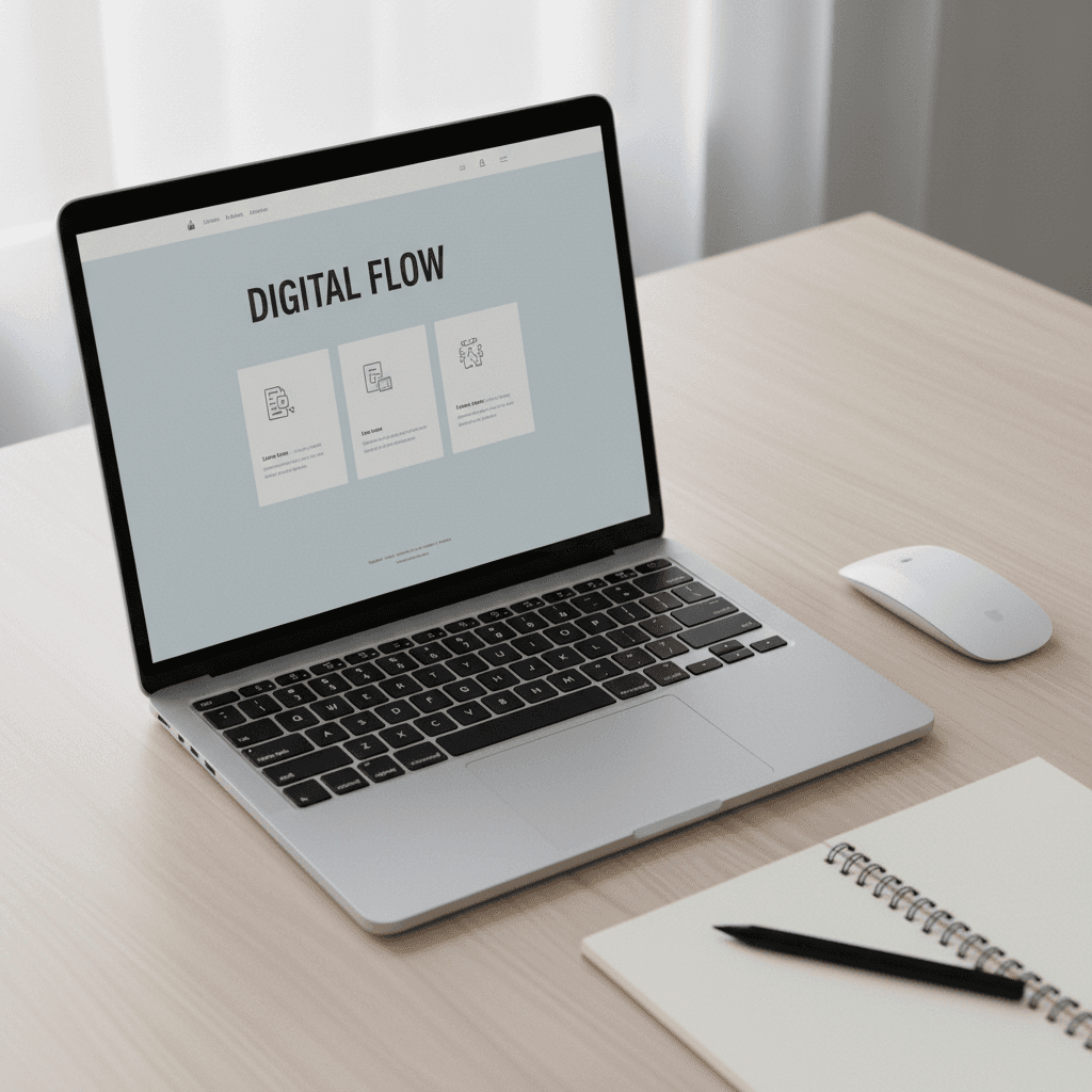 Modern website design on a laptop screen with a clean layout in a bright office